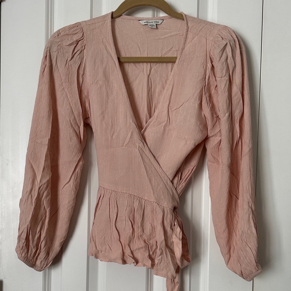 American Eagle Outfitters Pink Wrap Blouse